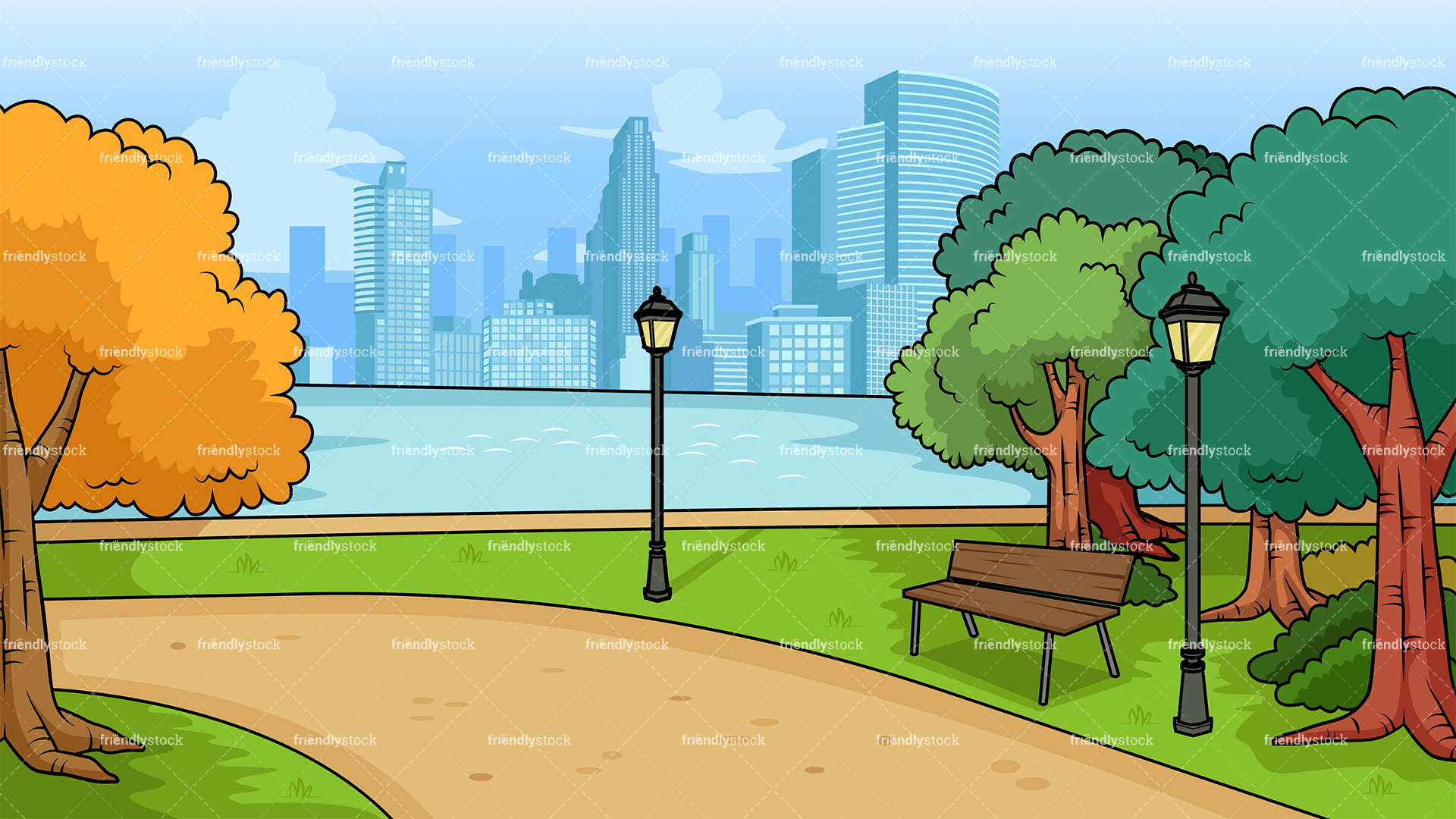 City Park Background Cartoon Clipart Vector Friendlystock
