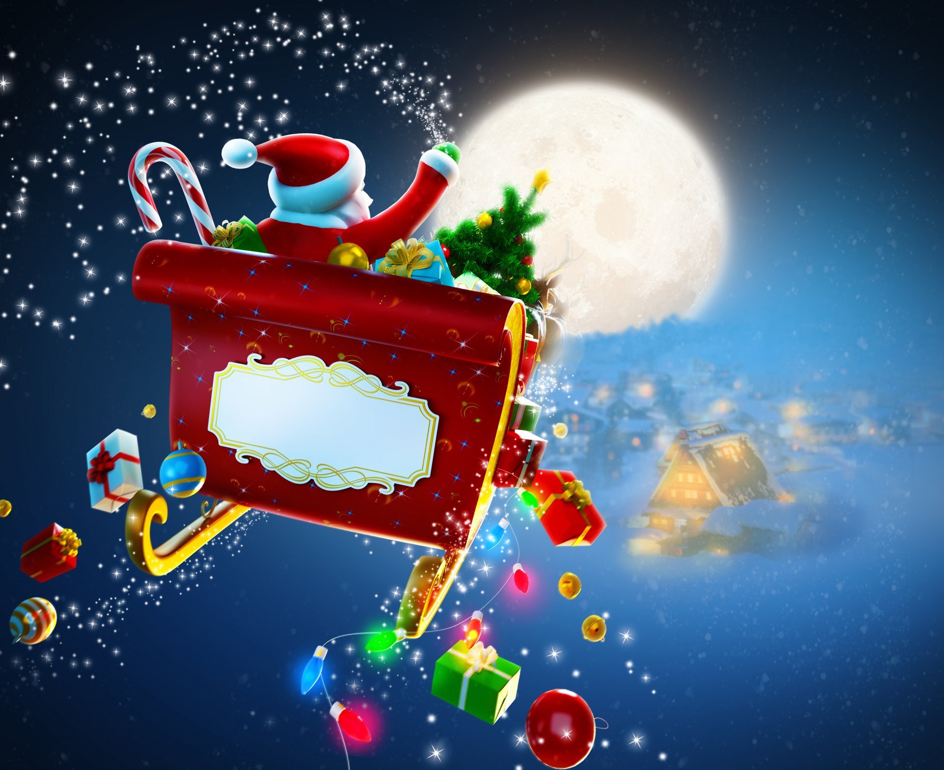 new year merry christmas toy snow full moon santas sleigh