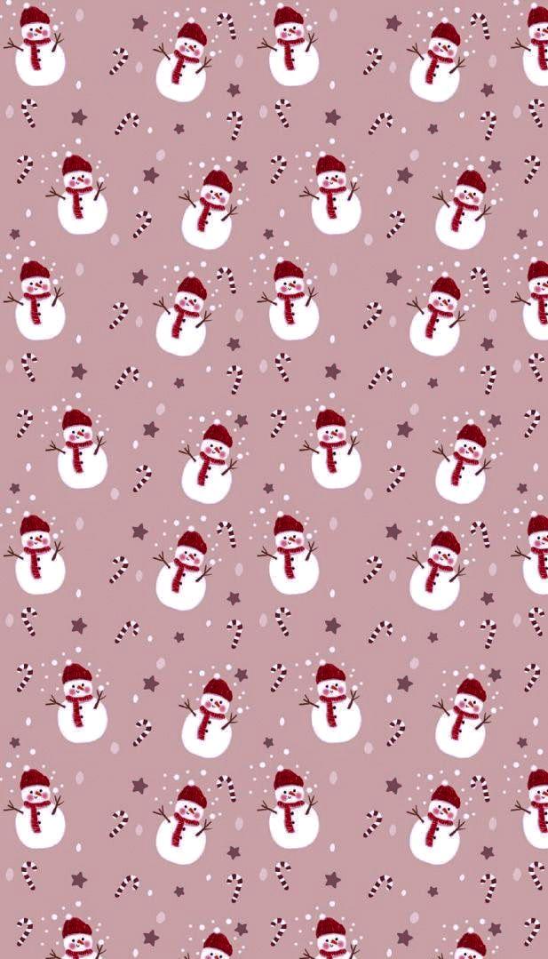 Christmas Winter Snowmen Pink Red Wallpaper Background In