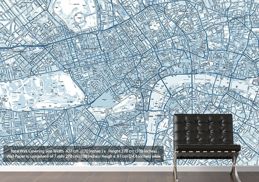 Show Details For Map Of London Maps Blue Vinyl Wallpaper Mural