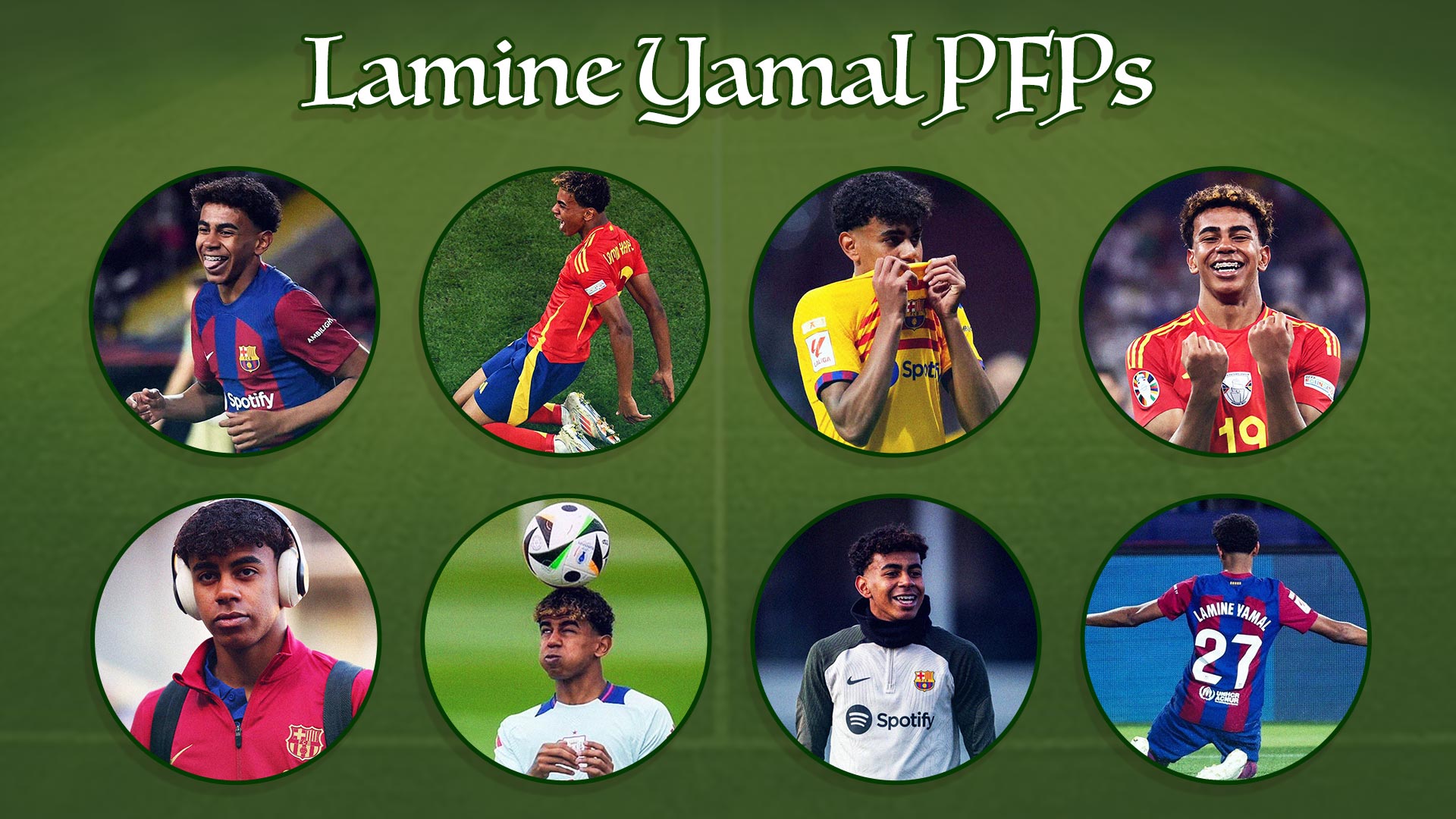 Collage of Lamine Yamal in different jerseys and poses