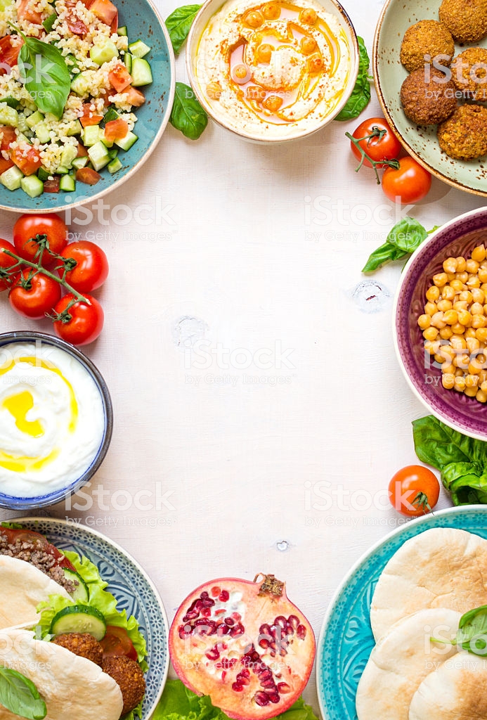 Middle Eastern Traditional Dishes Background Stock Photo