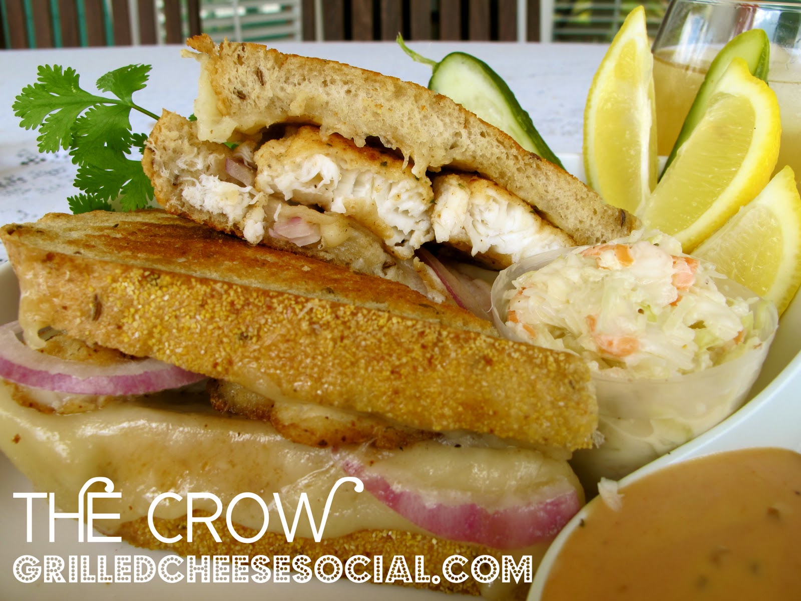 The Crow Swiss Grilled Cheese With Fried Hogfish Red Onion And