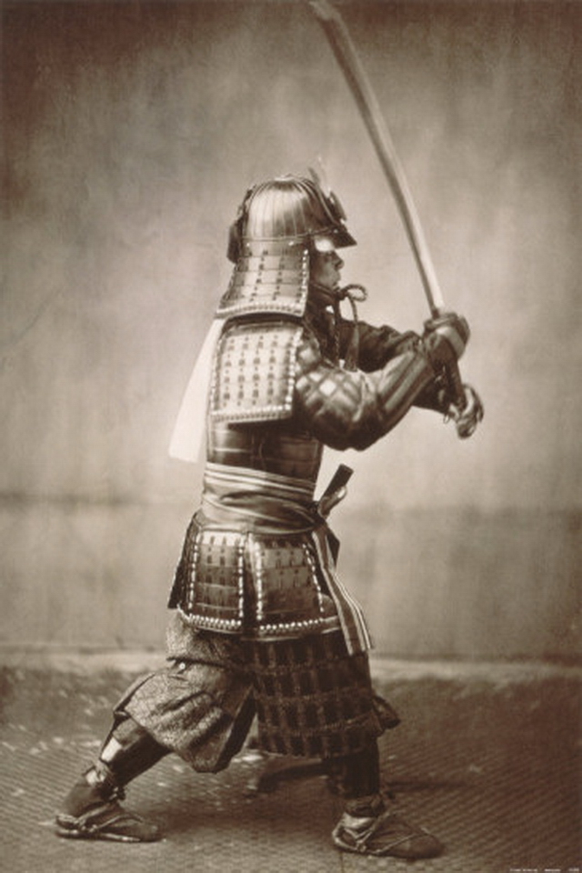 Samurai With Raised Sword iPhone Wallpaper Photo