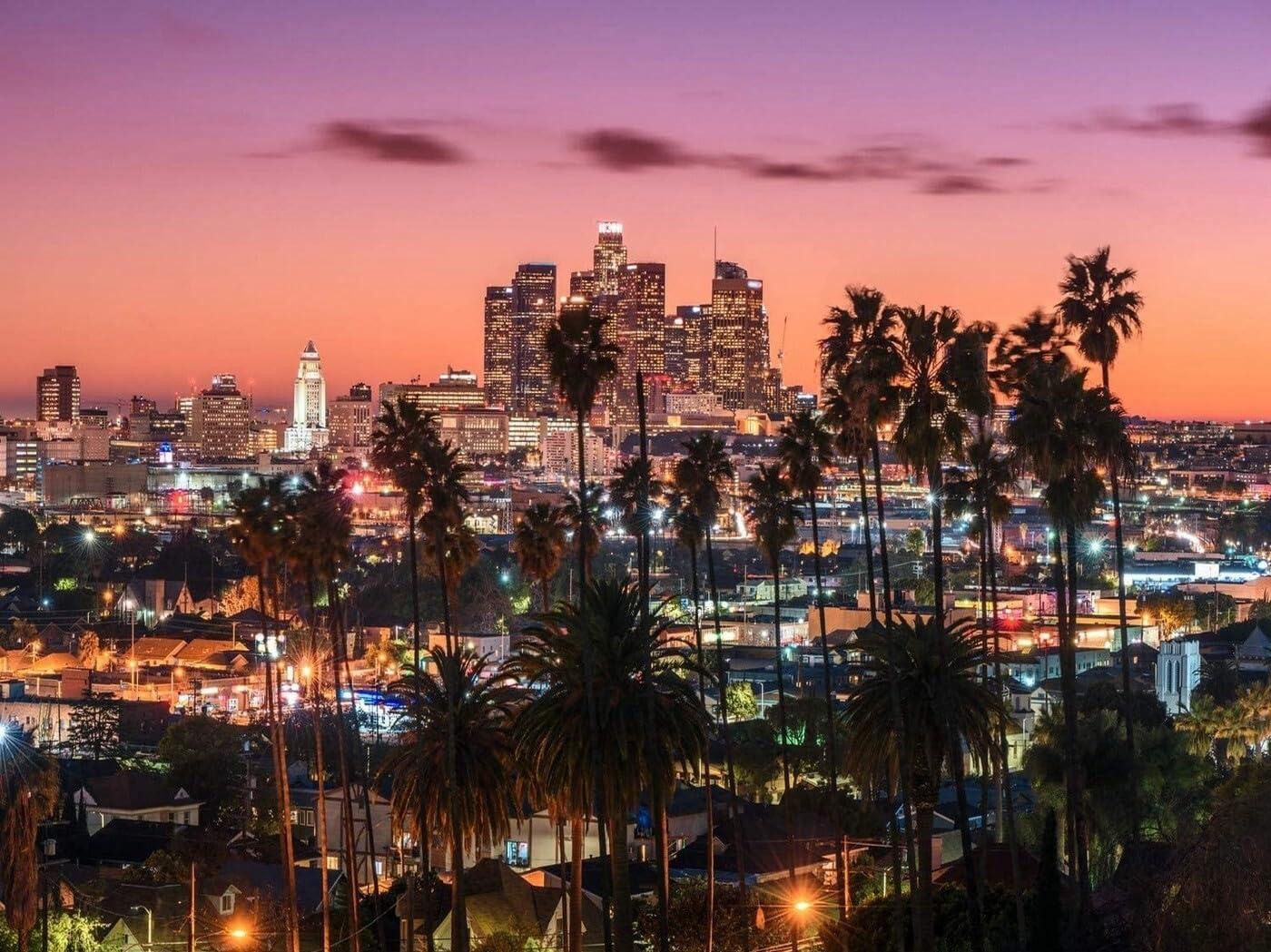 Hollywood Sunset Los Angeles Downtown Skyline Palm Trees