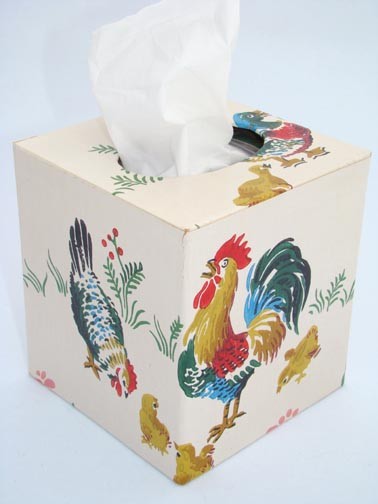Country Farm Rooster And Hen 1950s Vintage Wallpaper Tissue Box Cover