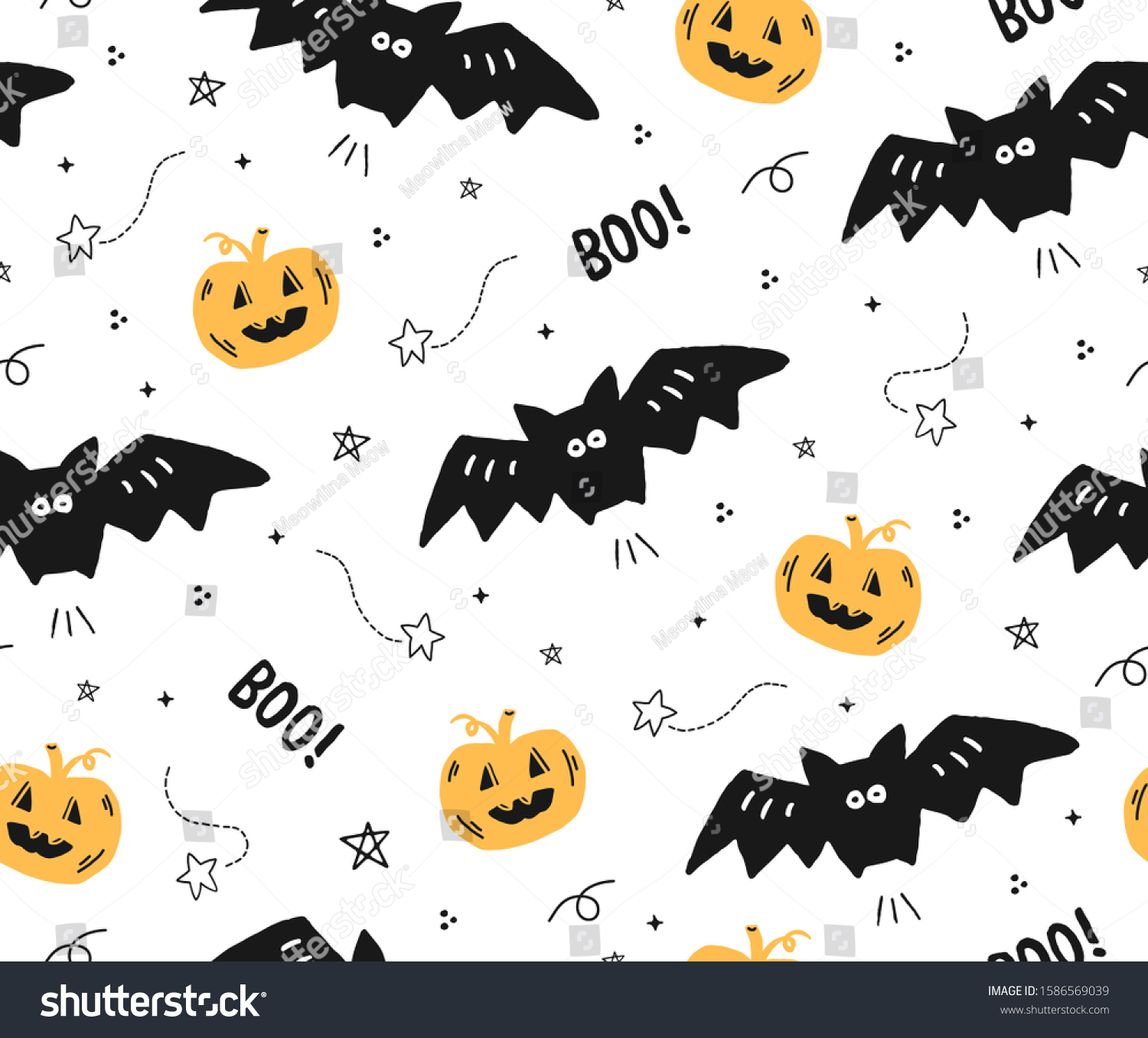 Cute Seamless Halloween Pattern Bats Pumpkinsprint Stock Vector