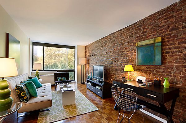 New York Loft With Real Exposed Brick Wall Living Room