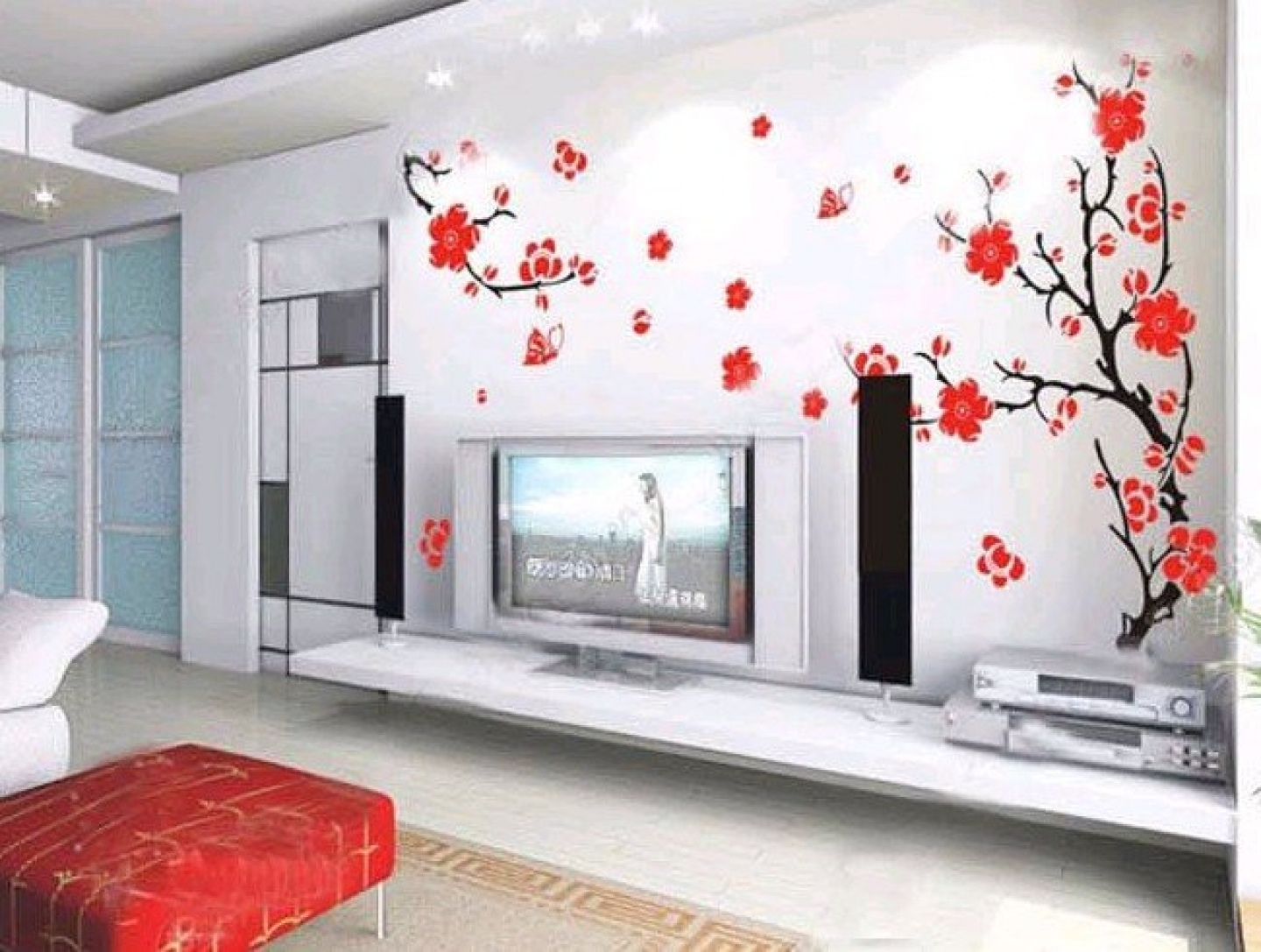New plum catch spring pvc living room bedroom wall sticker wallpaper 1440x1087