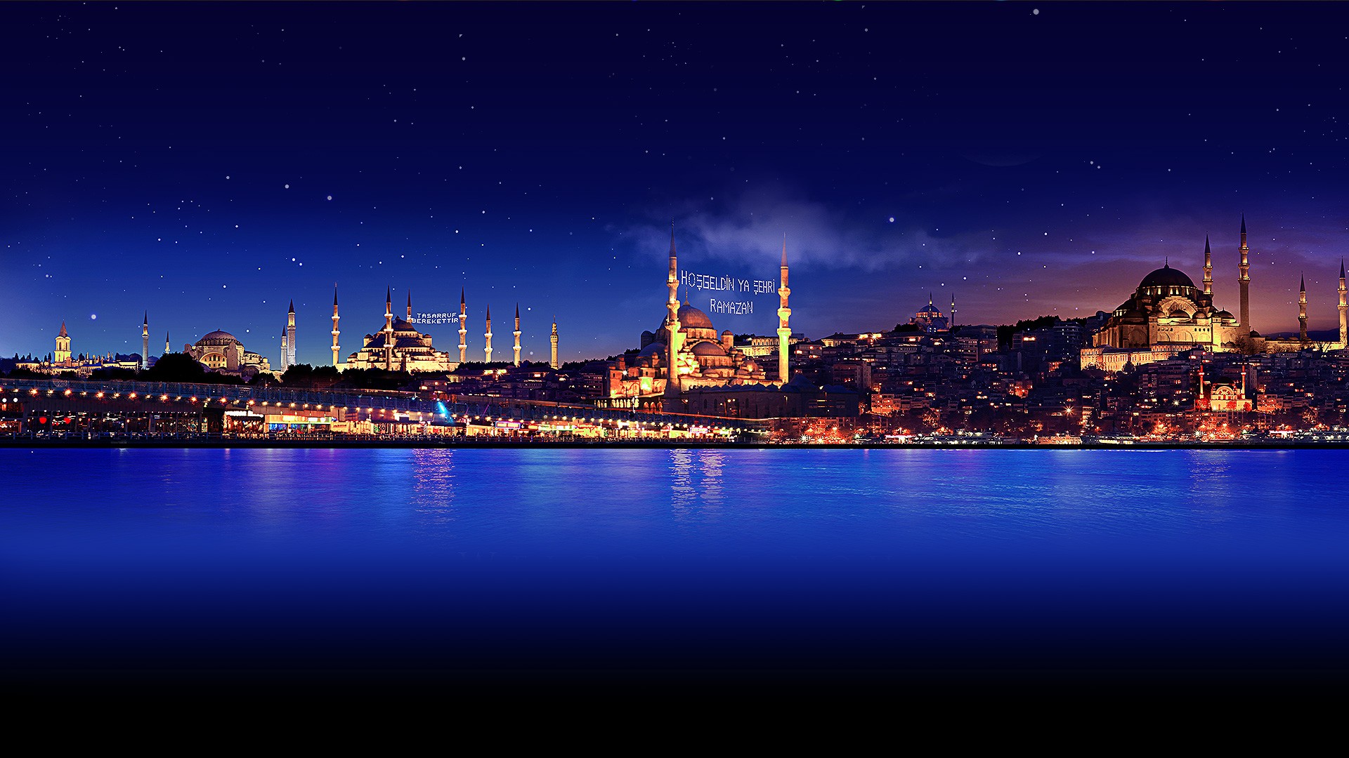 Night Stars Ocean Istanbul Sky Reflection City Wallpaper Background