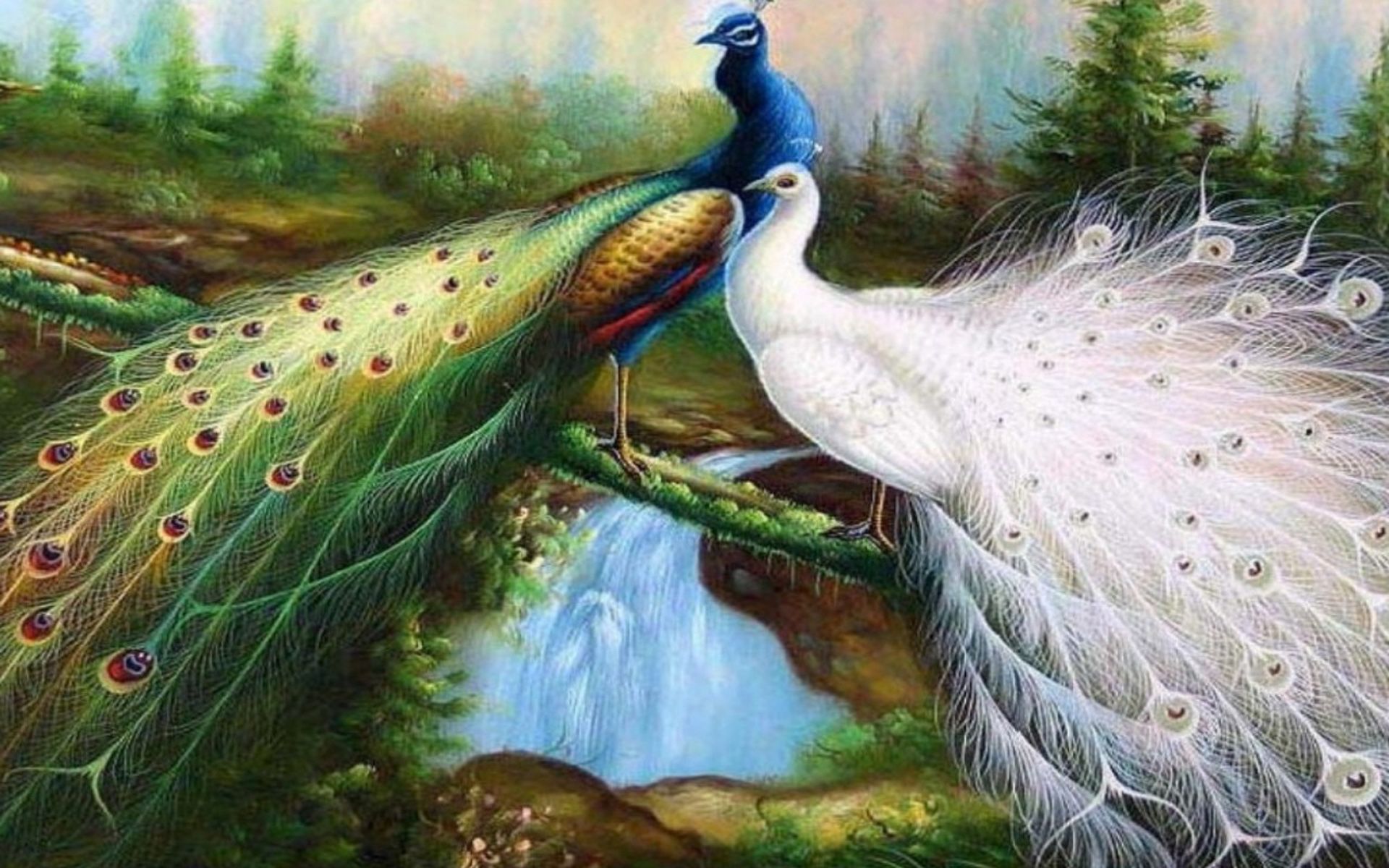 Peacock Wallpaper For Walls Blue Modern Art Painting Wall Peafowl