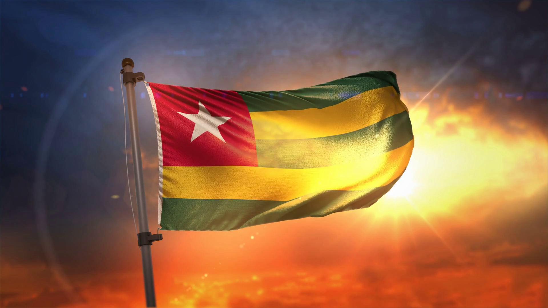 Togo Flag Backlit At Beautiful Sunrise Loop Slow Motion 4k