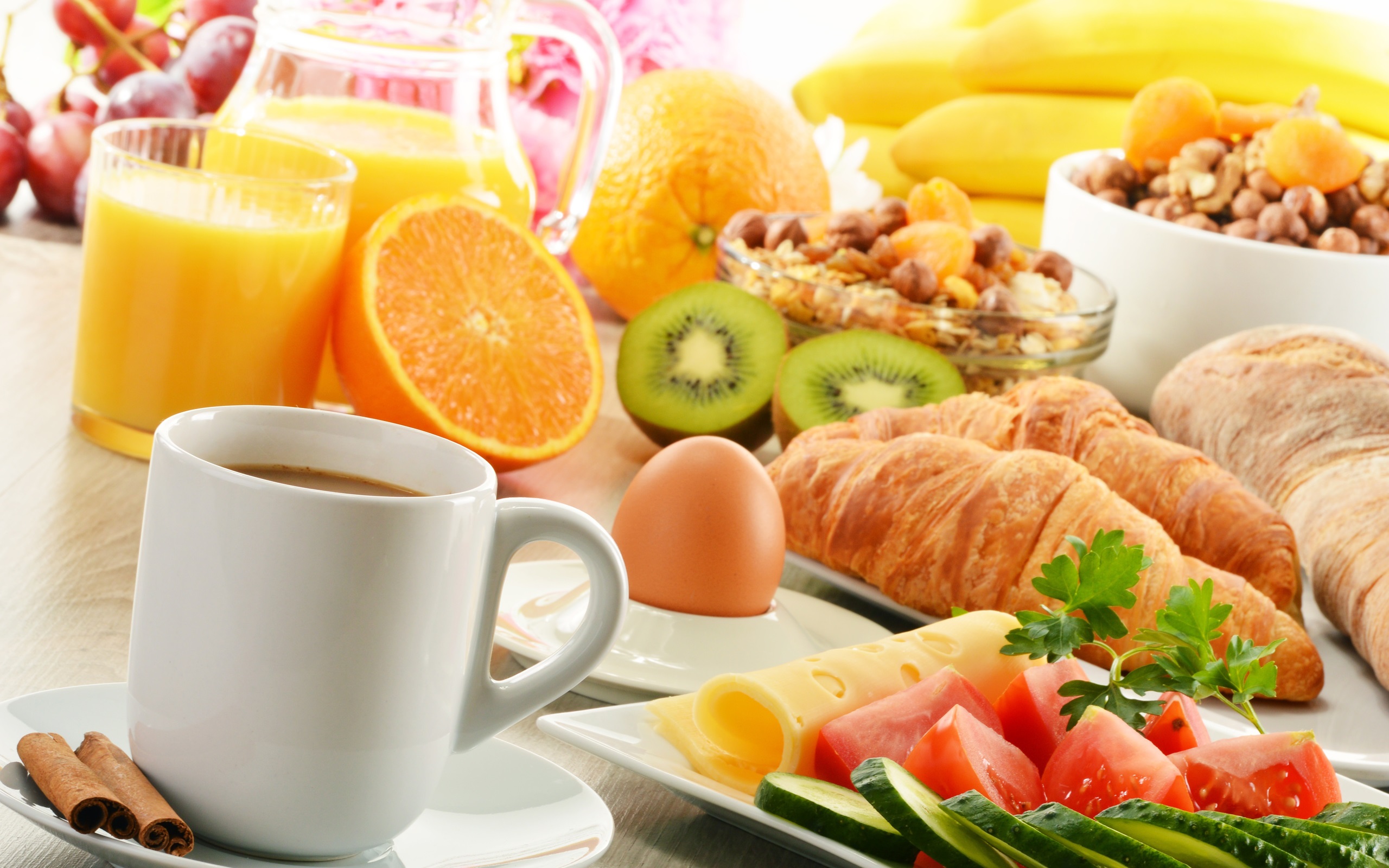 Fondos De Pantalla Desayuno Caf Croissant Kiwis Naranjas
