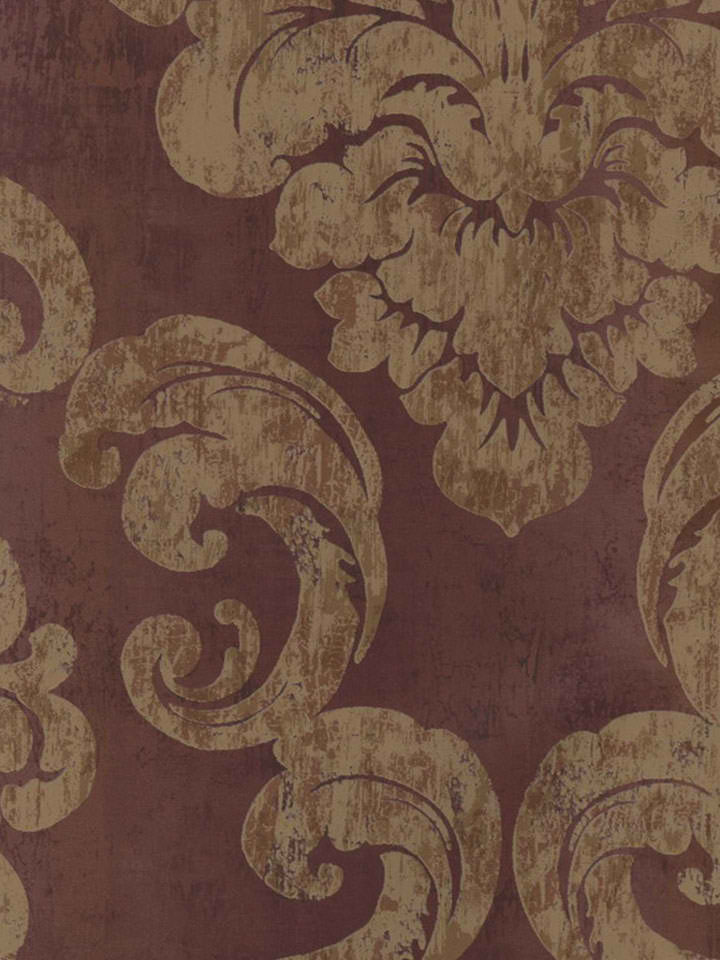 Deep Burgundy Leonardo Damask Wallpaper Traditional