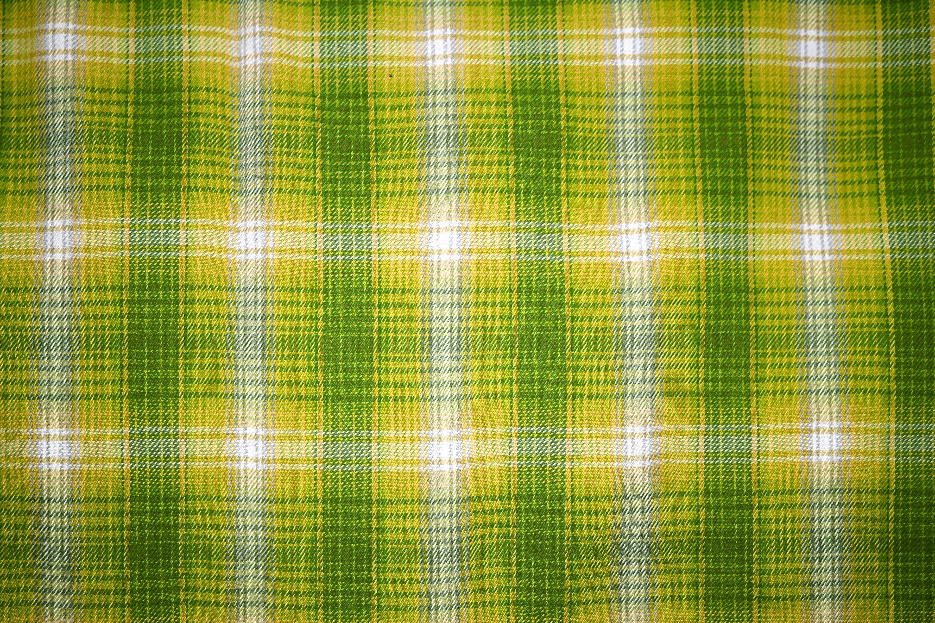 Green Red Yellow And Plaid Fabric Close Up Texture Free High