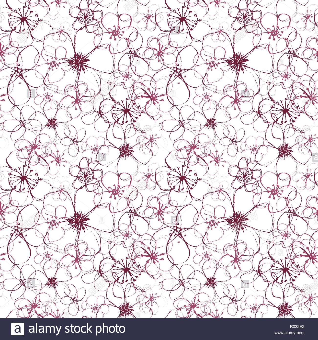 Sophisticated Vector Magenta Floral Seamless Pattern On White