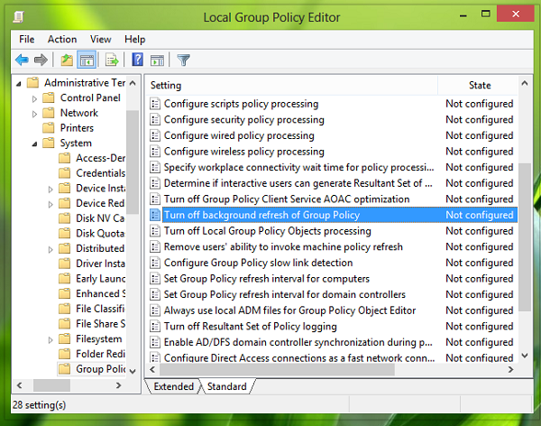  background refresh of Group Policy using Local Group Policy Editor