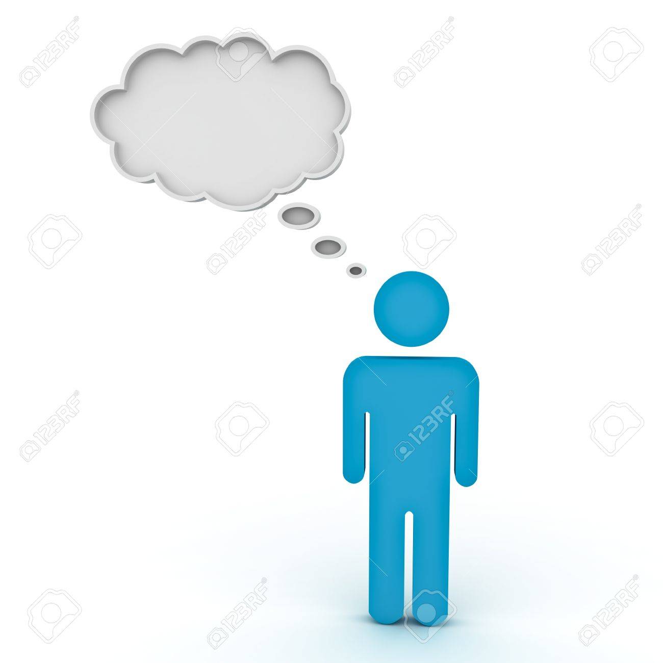 3d Man Symbol Thinking With Thought Bubble Above His Head Over