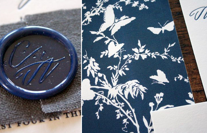 Cassie Ariels Navy and White Calligraphy Letterpress Wedding