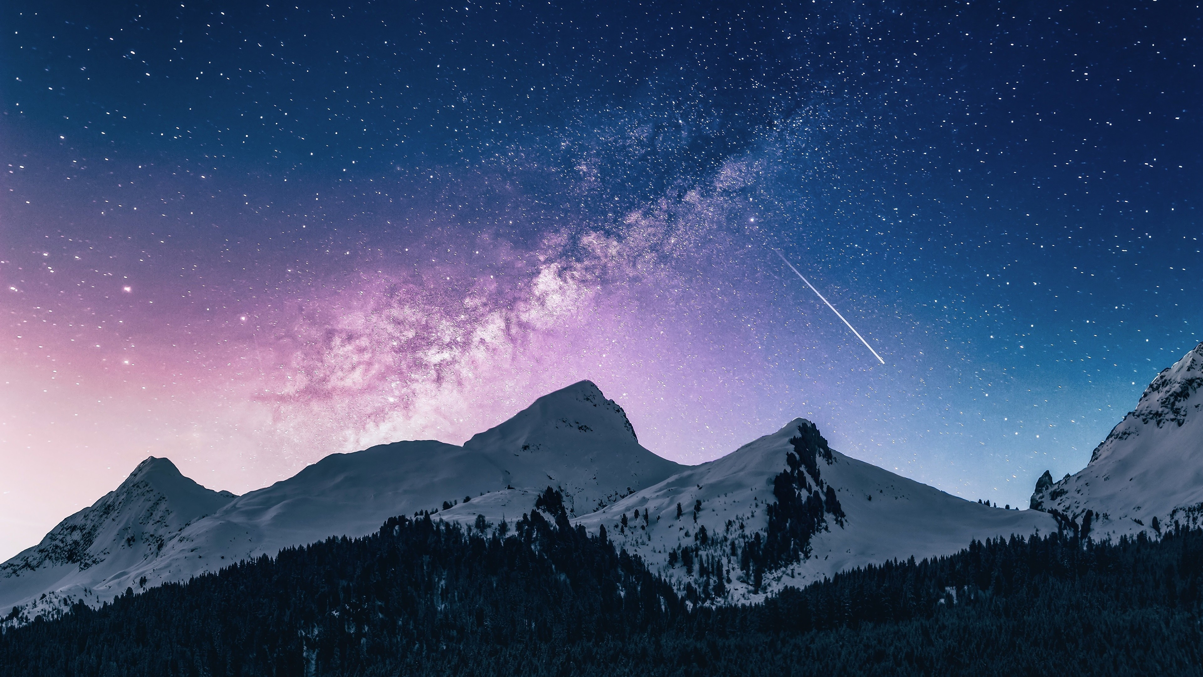 Snowy Mountains Sky With Stars And Et Wallpaper 4k Ultra HD Id