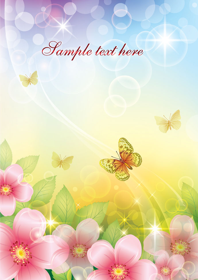 Colorful Flowers Butterflies Background And More Collection Of Vector