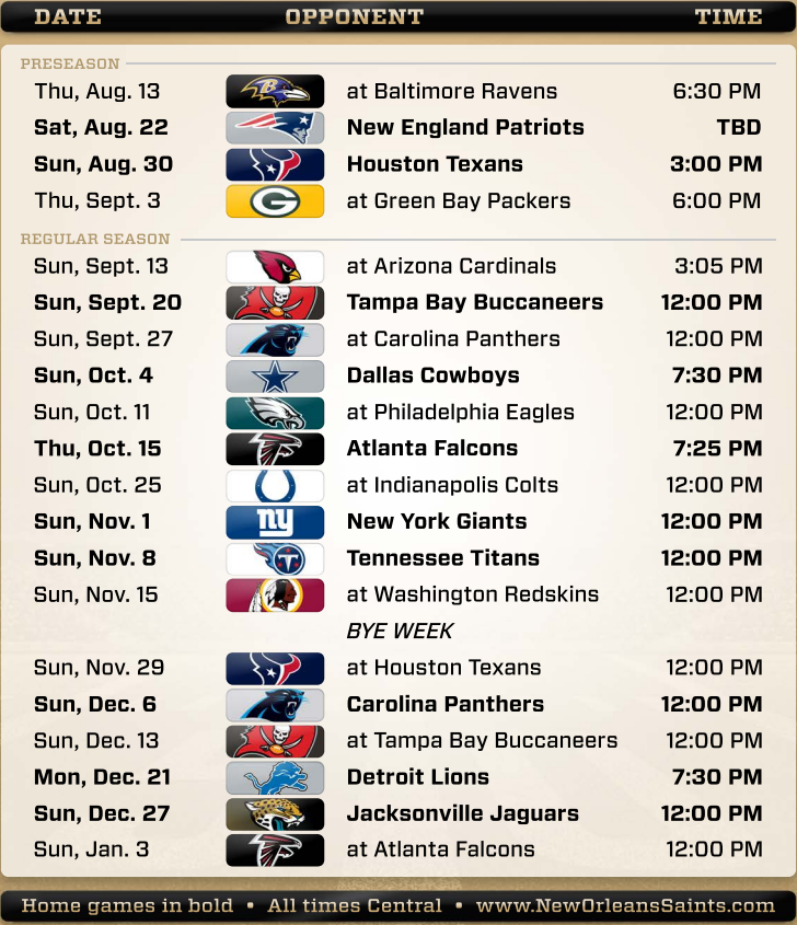New Orleans Saints Schedule X Kb Jpeg
