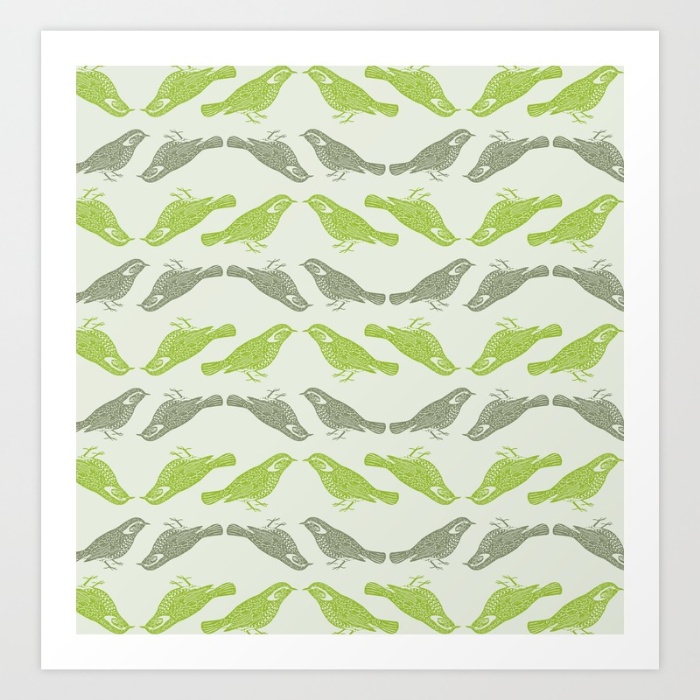 Little Bird Green Art Print By The Wallpaper Files Society6