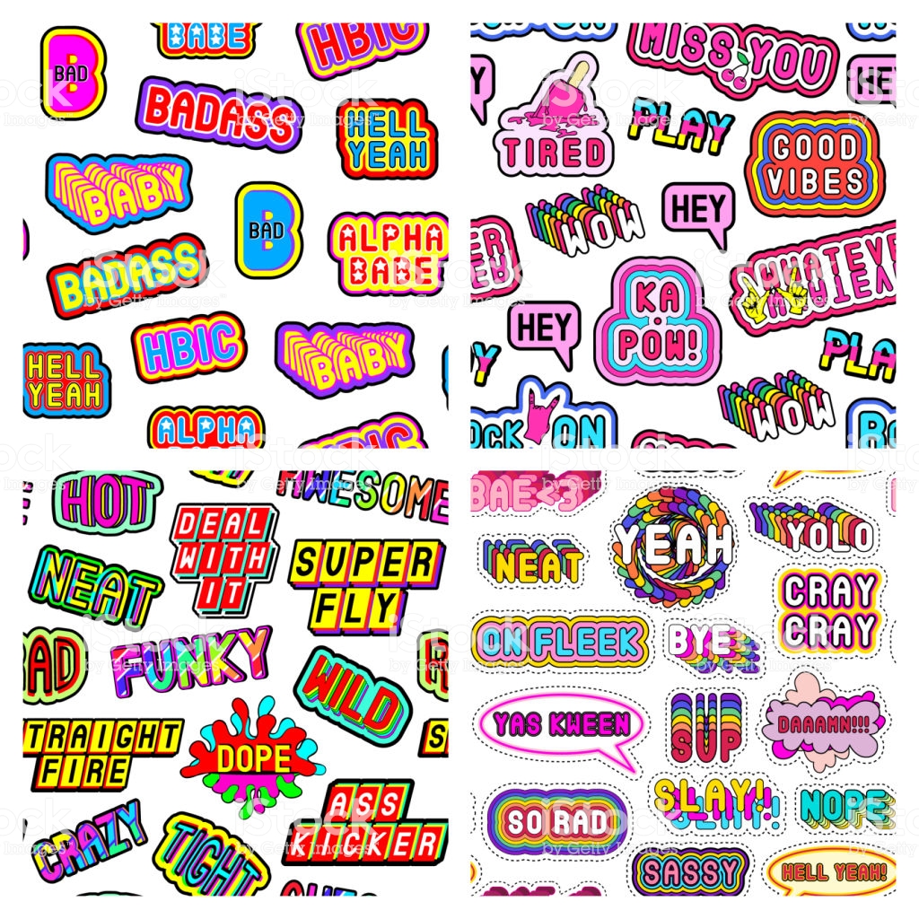 Set Of Seamless Patterns With Modern Slang Phrases Words Quirky
