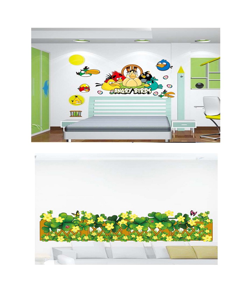 Pindia Multicolour Angry Birds In Group Green Yellow Flower Border