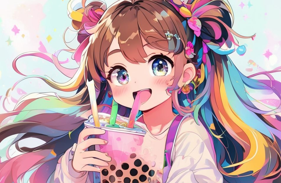 Cute Anime Girl Drinking Boba Wallpaper