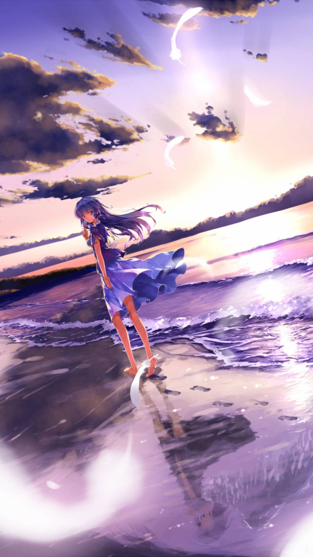 Anime Girl On Beach Phone Background