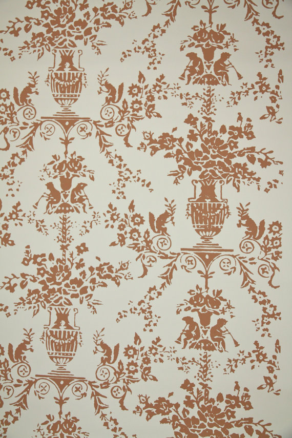 S Vintage Wallpaper Brown And White French Floral With