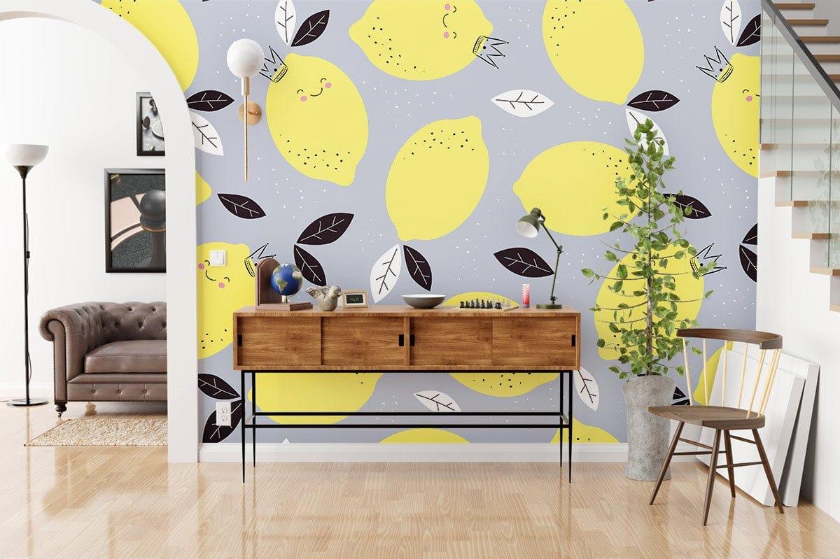 Cute Lemon Pattern Wall Mural Fruit Wallpaper Uk