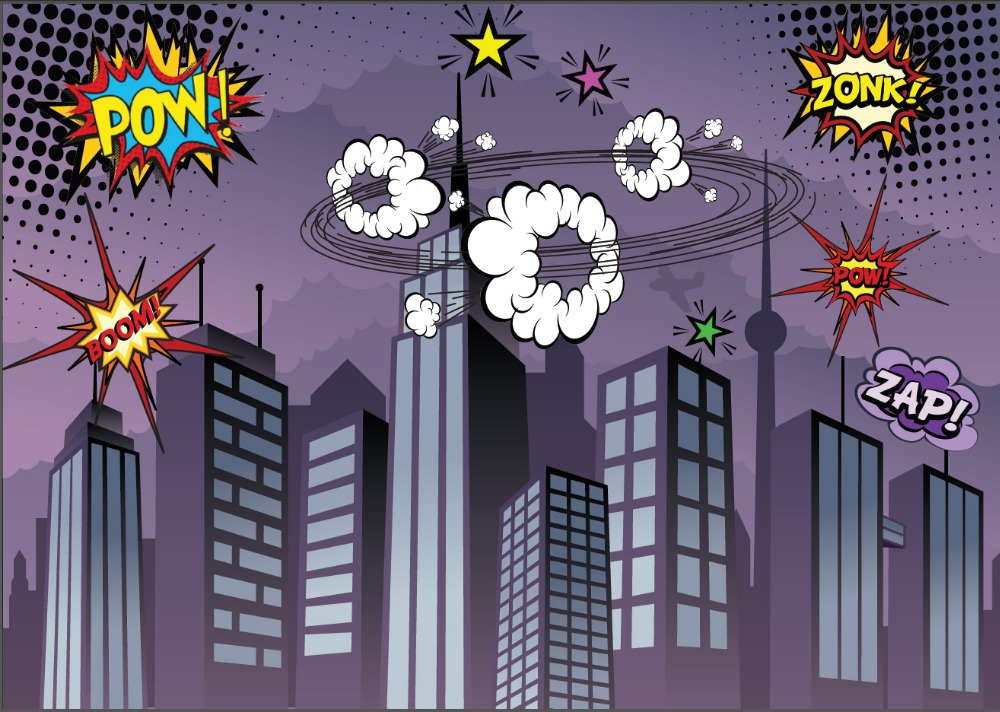 Cartoon Skyline Super Heroe Headquater Pow Zonk Boom Zap