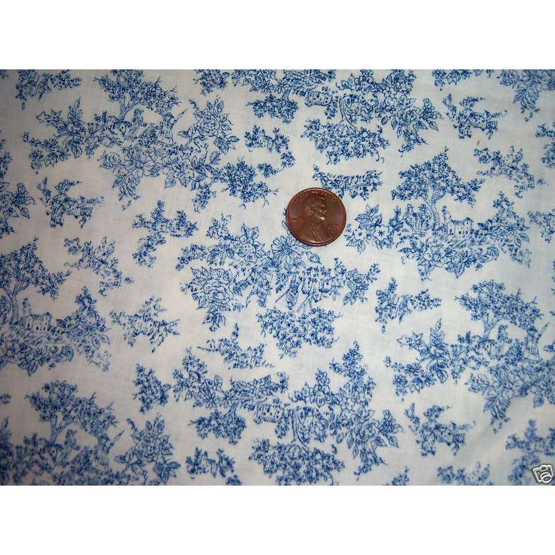 Vintage Blue White Toile Cotton Fabric Small Motif Thisnext