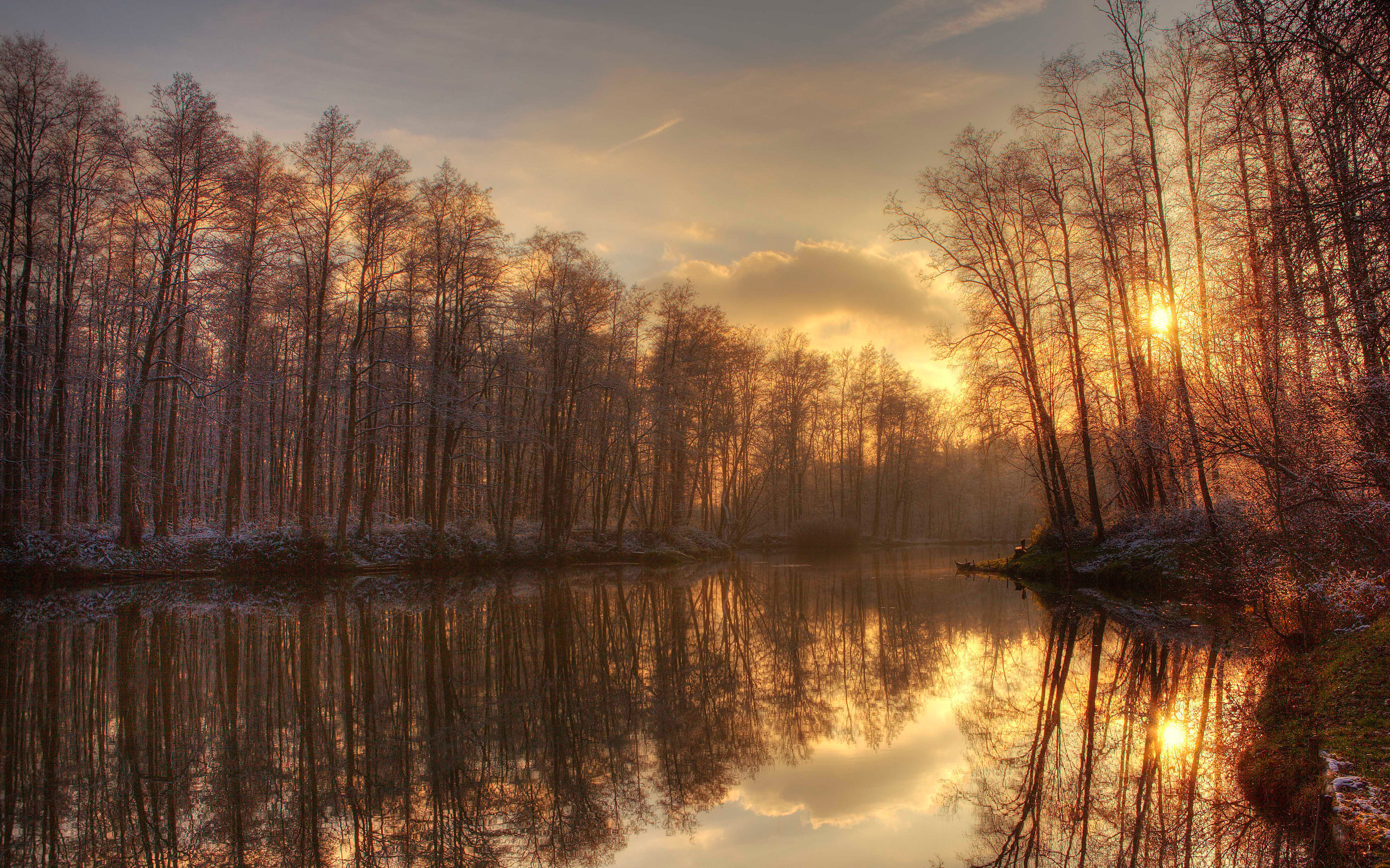 Warm Winter Sonnenuntergang Teich B Ume Wallpaper HD