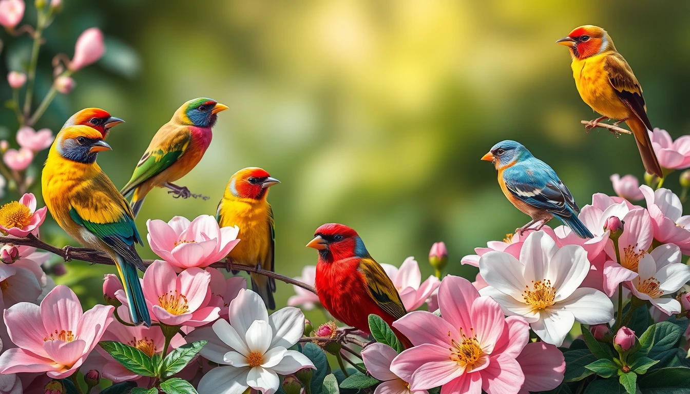 Wallpaper Birds And Flowers