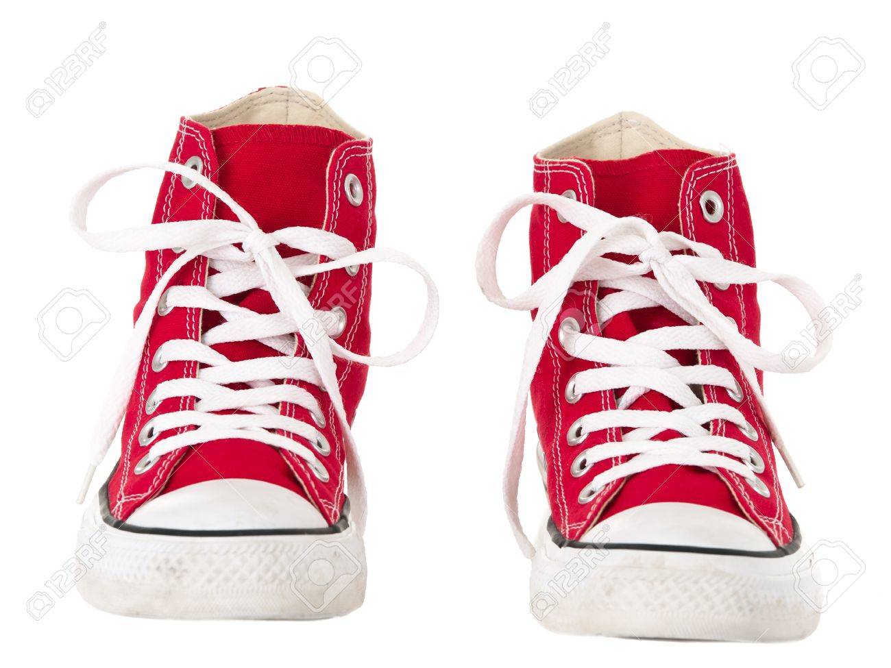 Vintage Red Shoes Front On Pure White Background Stock Photo