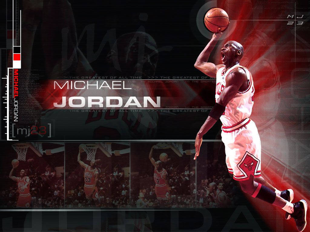 Michael Jordan performing a powerful dunk in a Chicago Bulls game. This dynamic image captures Jordan's iconic style and athleticism