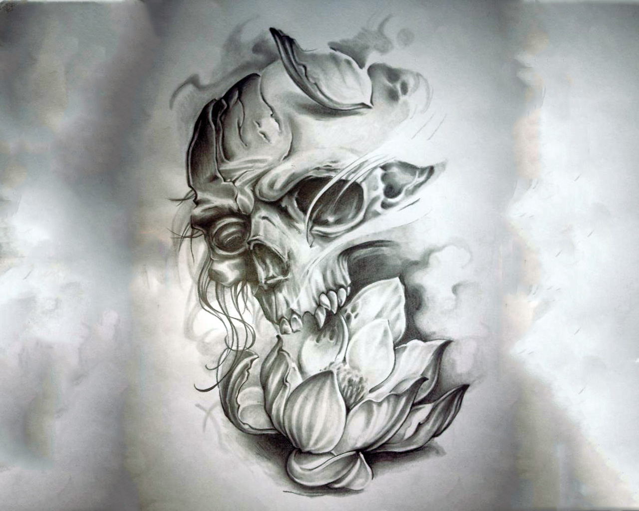 Broken Skull Tattoo Design