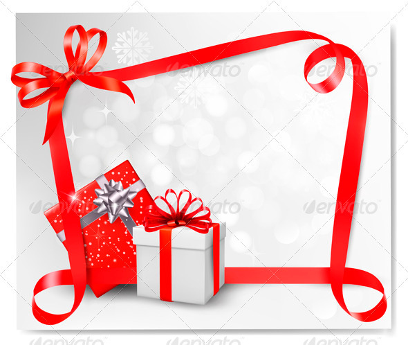Holiday Background With Red Gift Bow Box Christmas Seasons