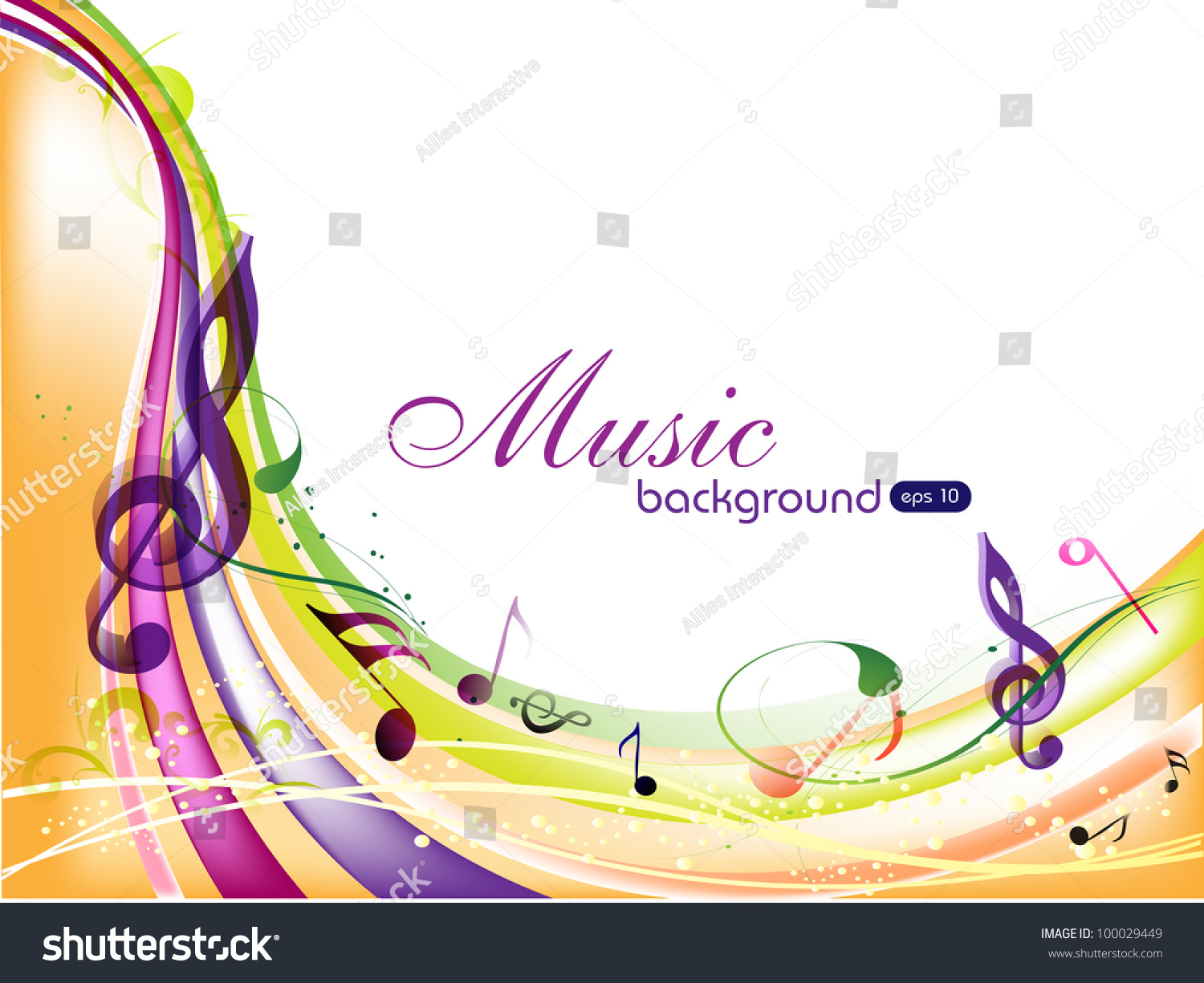Vector Musical Background Colorful Notes Stock
