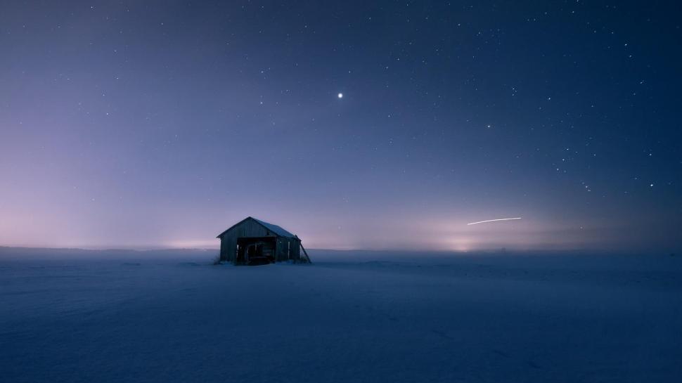 Snow House Quiet Night The Stars Beautiful Scenery Alone