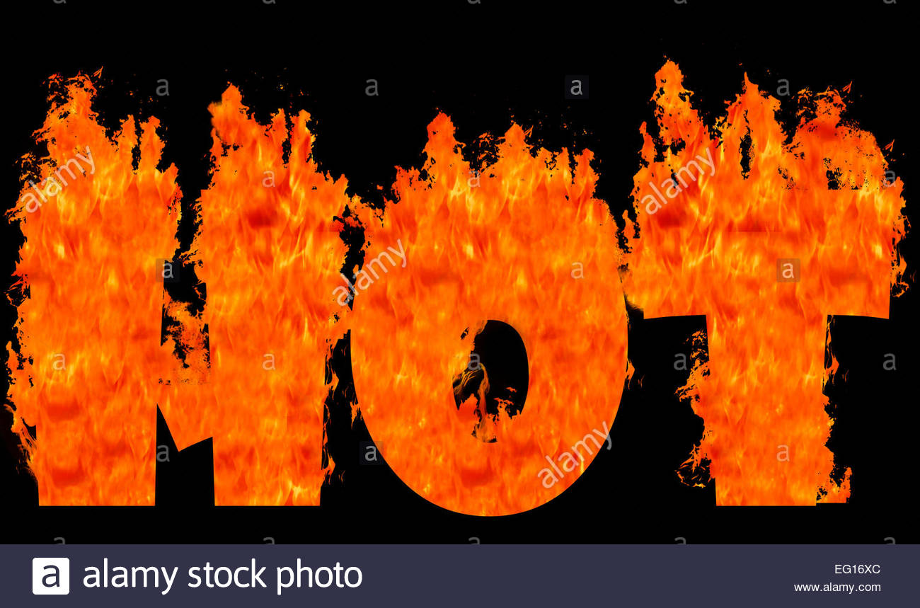 Concept Image Of Flaming Words Hot Burn Fire On Plain Background