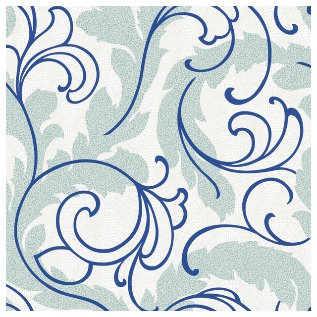 York Sure Strip Cobalt Blue Serpentine Scroll Wallpaper Traditional