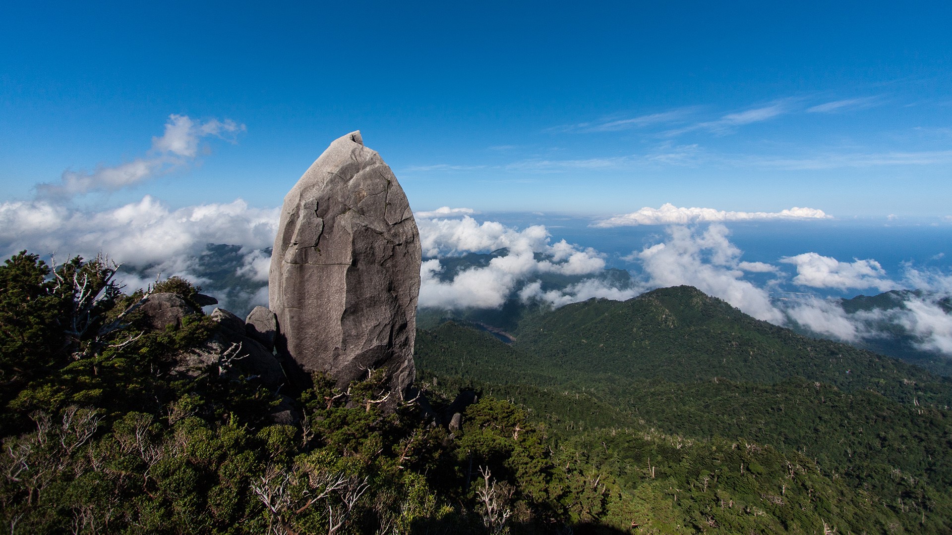 From Mount Summit At Sea With Granite Obelisk Megalith