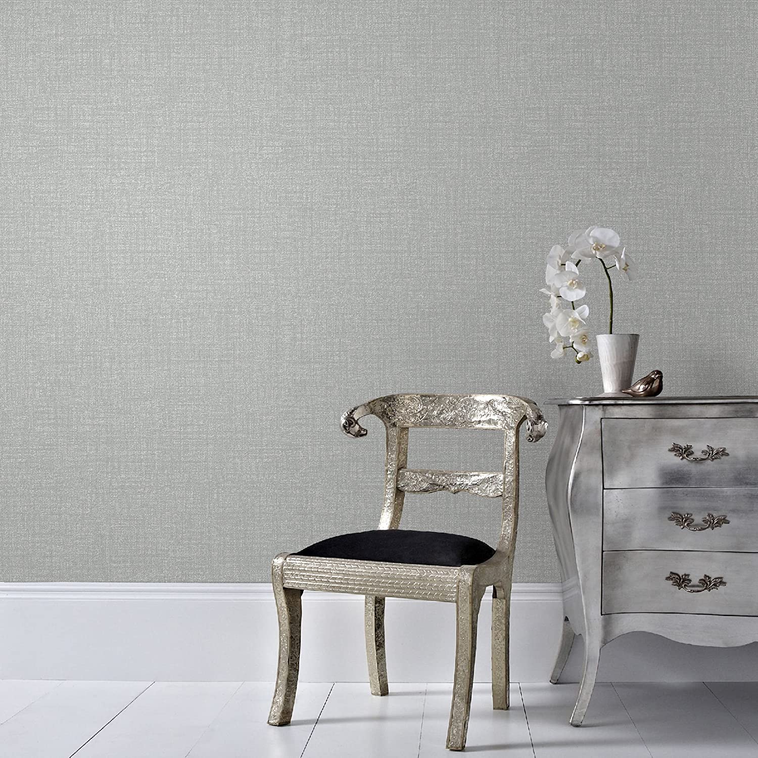 Boutique Grey Chenille Textured Plain Wallpaper Amazon