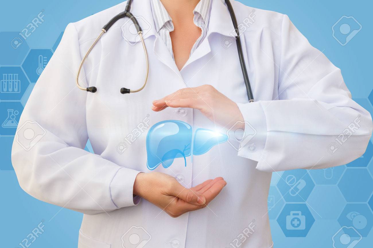 Protect And Support The Liver On A Blue Background Stock Photo