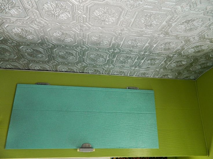 Covered In Embossed Wallpaper Painted Silver To Look Like Pressed Tin