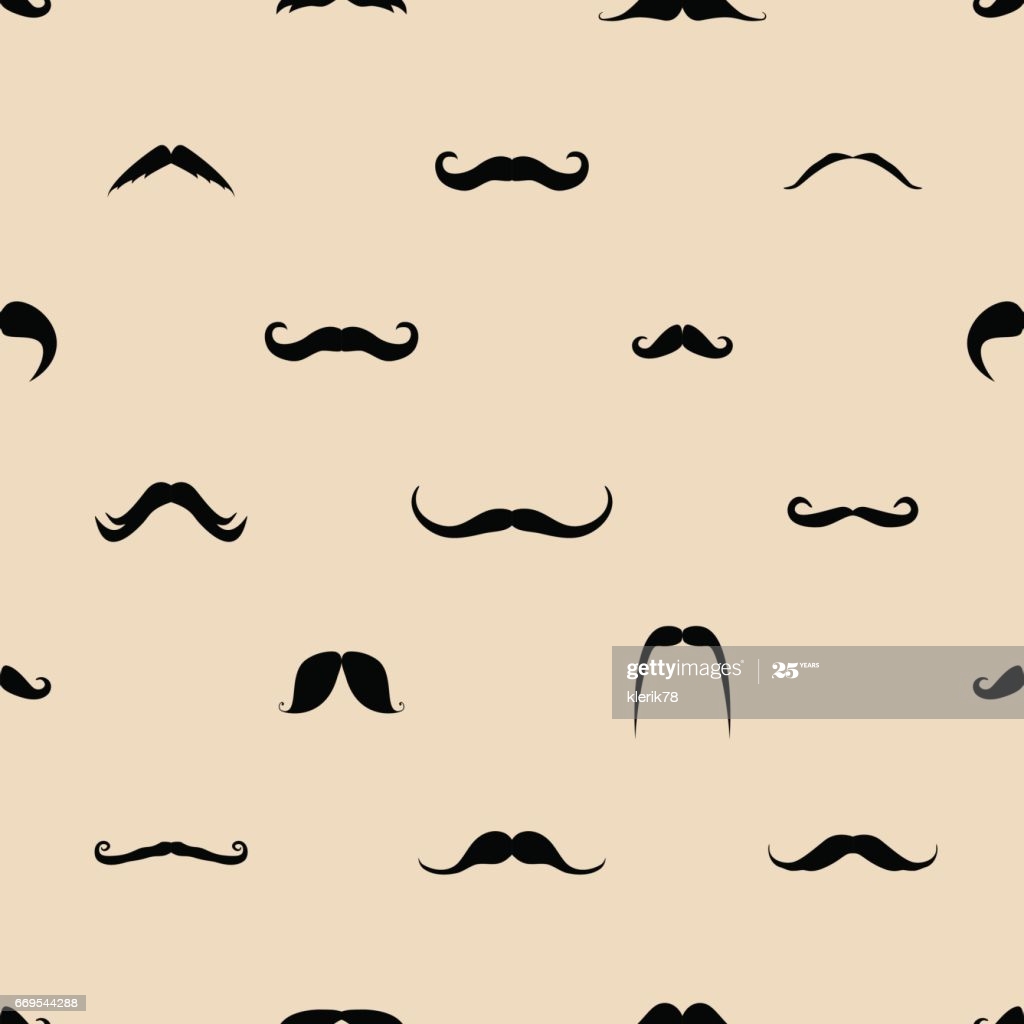 Vintage Dad Mustaches Vector Seamless Pattern Background With